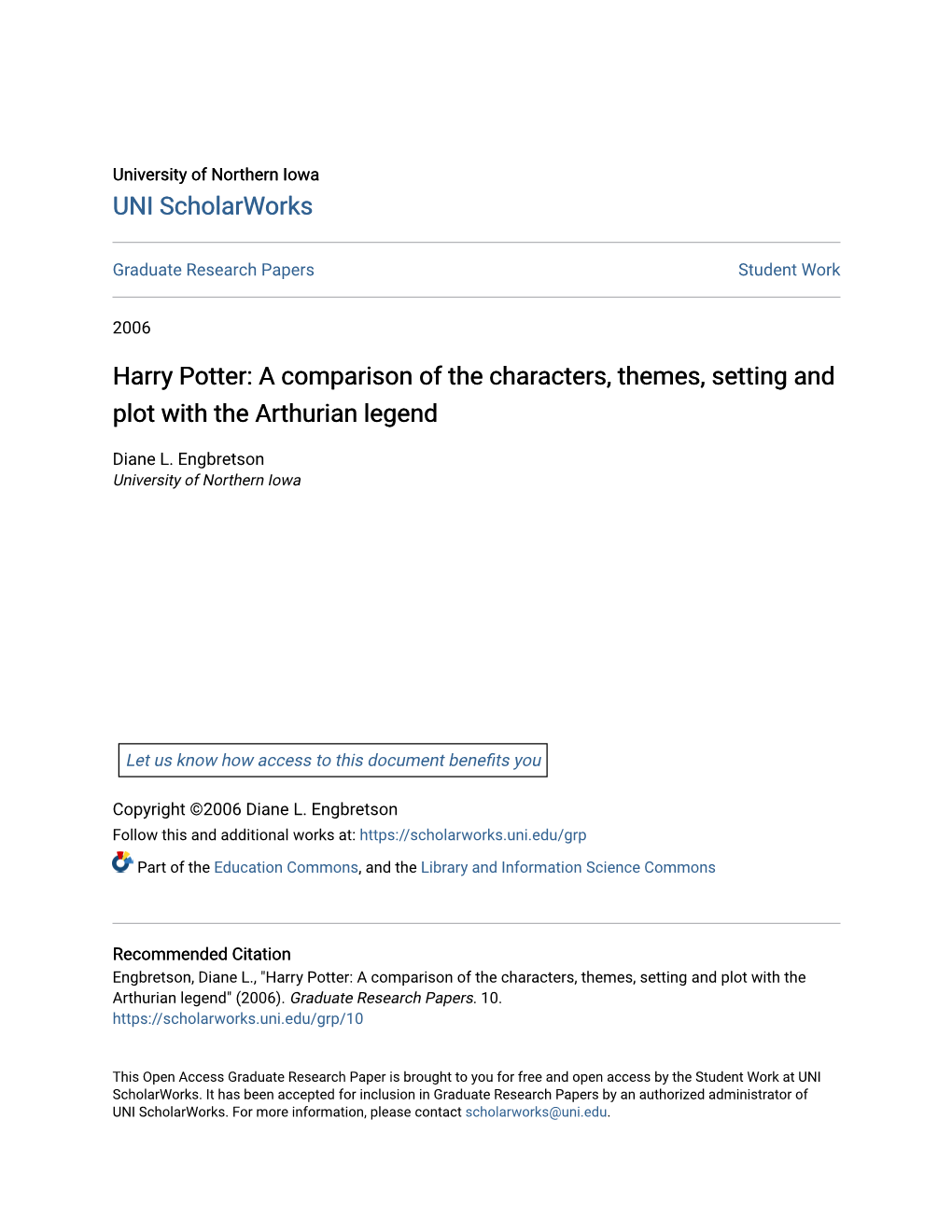 Harry Potter: a Comparison of the Characters, Themes, Setting and Plot with the Arthurian Legend