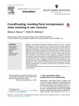 Crowdfrauding: Avoiding Ponzi Entrepreneurs When Investing in New Ventures 39