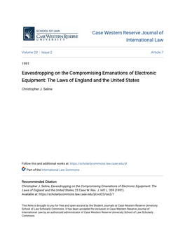 Eavesdropping on the Compromising Emanations of Electronic Equipment: the Laws of England and the United States