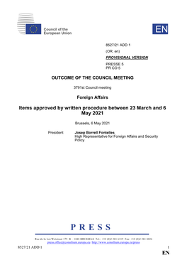 Items Approved by Written Procedure Between 23 March and 6 May 2021