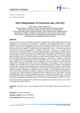 Pest Categorisation of Cronartium Spp. (Non-EU)