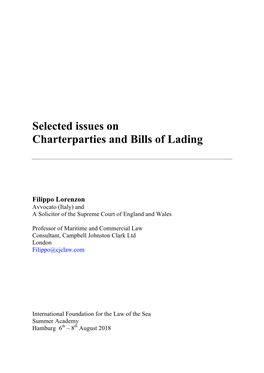 Selected Issues on Charterparties and Bills of Lading
