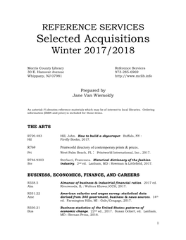 REFERENCE SERVICES Selected Acquisitions Winter 2017/2018