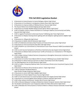 TFA Fall 2019 Legislative Docket
