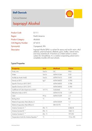 Download Isopropyl Alcohol (IPA) Datasheet