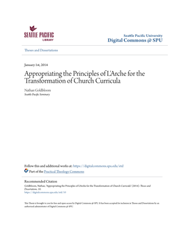 Appropriating the Principles of L'arche for the Transformation of Church Curricula Nathan Goldbloom Seattle Pacific Seminary