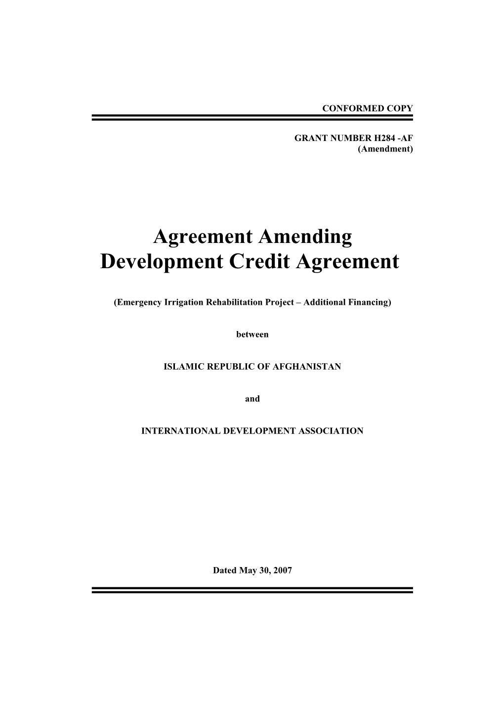 Agreement Amending Trust Fund Grant Agreement