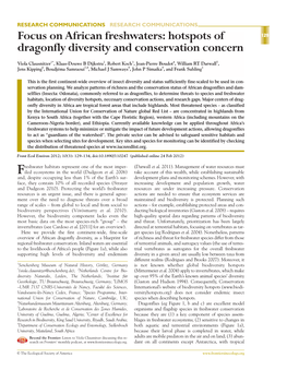 Hotspots of Dragonfly Diversity and Conservation Concern