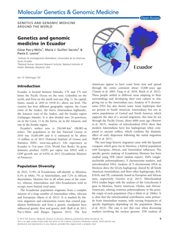 Genetics and Genomic Medicine in Ecuador Cesar� Paz-Y-Min˜ O1, Mar�Ia J