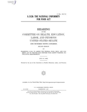 S. 3128: the National Uniformity for Food Act