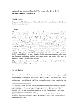 An Empirical Analysis of the EAEU's Voting Behavior in the UN General