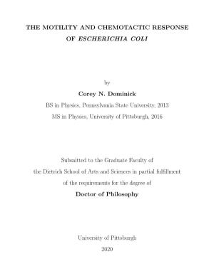 The Motility and Chemotactic Response of Escherichia Coli