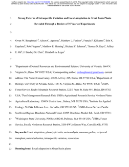 Strong Patterns of Intraspecific Variation and Local Adaptation in Great Basin Plants
