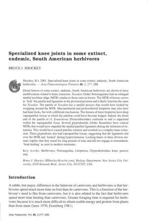 Specialized Knee Joints in Some Extinct, Endemic, South American Herbivores