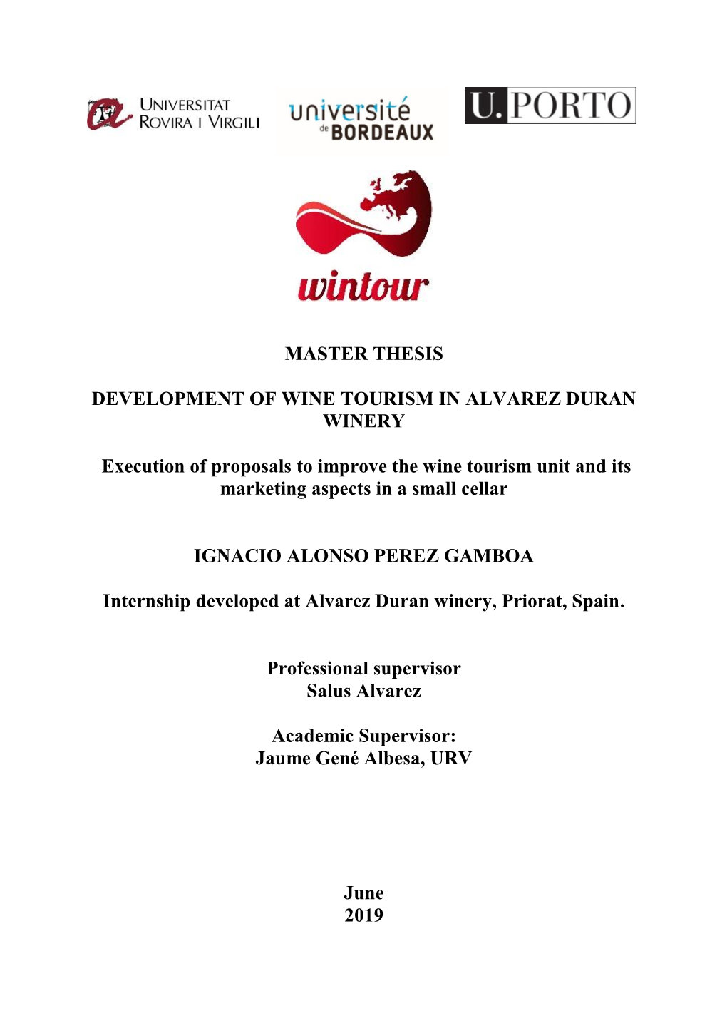 Master Thesis Development of Wine Tourism in Alvarez