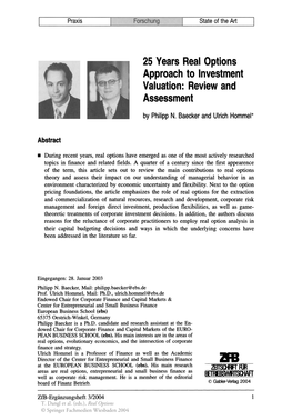 25 Years Real Options Approach to Investment Valuation: Reviewand Assessment