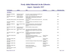 Newly Added Materials in the Libraries August - September 2015