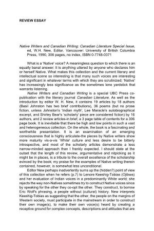 Native Writers and Canadian Writing: Canadian Literature Special Issue, Ed, W.H