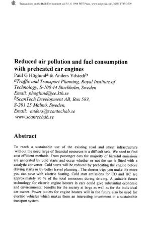 Reduced Air Pollution and Fuel Consumption with Preheated Car Engines