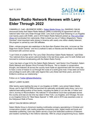 Salem Radio Network Renews with Larry Elder Through 2022