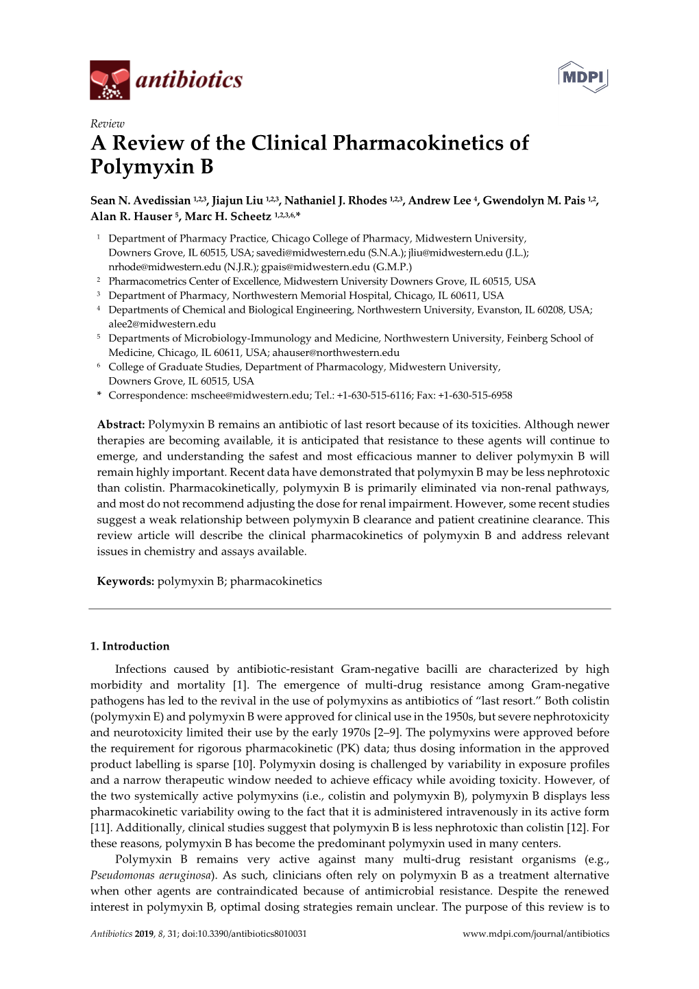 A Review of the Clinical Pharmacokinetics of Polymyxin B