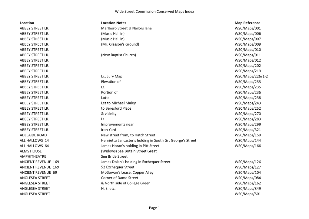 Wide Street Commission Conserved Maps Index