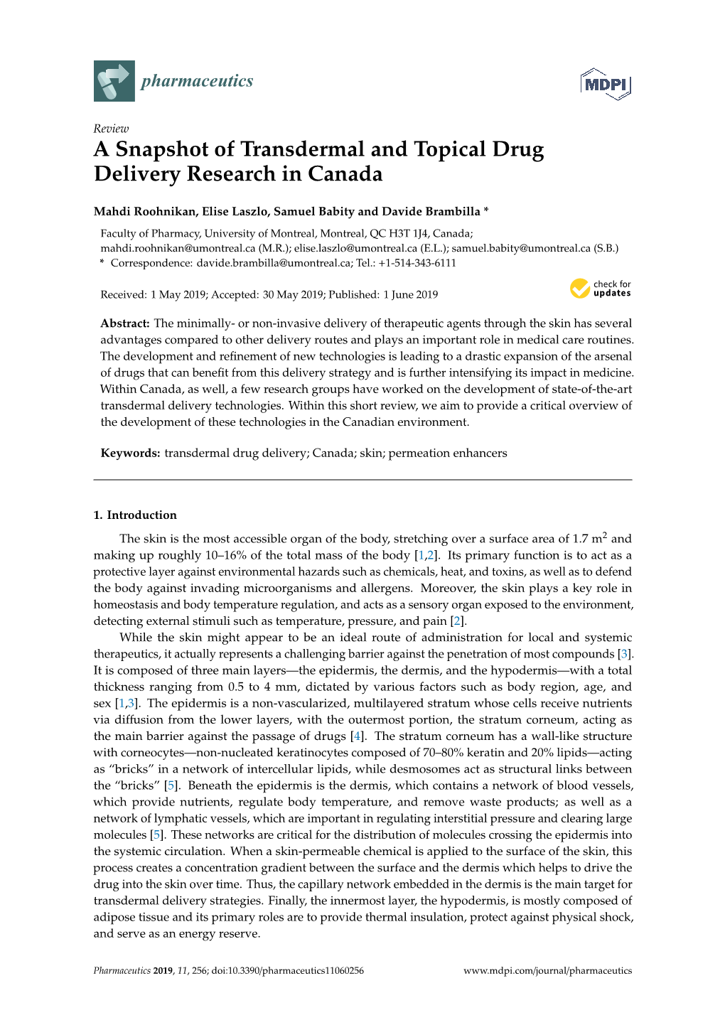 A Snapshot of Transdermal and Topical Drug Delivery Research in Canada