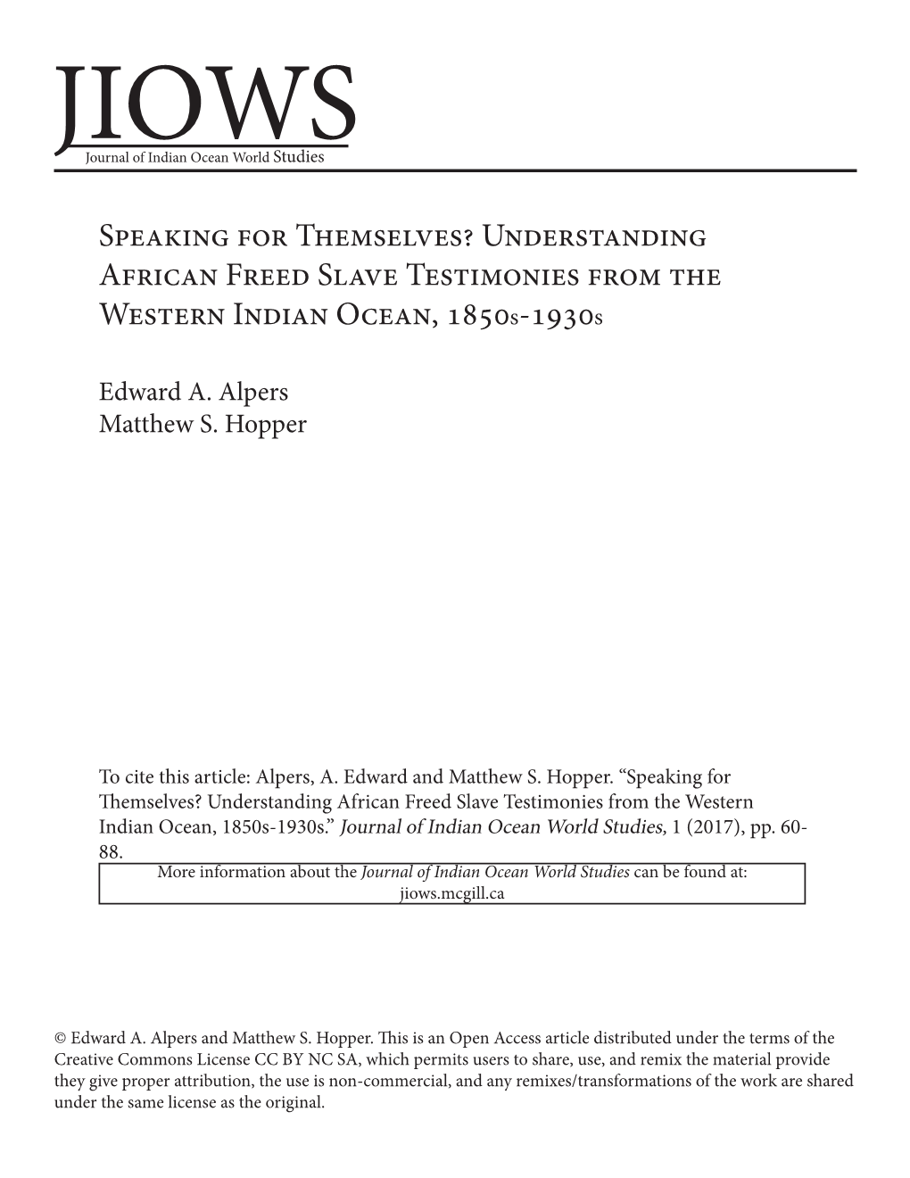 Understanding African Freed Slave Testimonies from the Western Indian Ocean, 1850S-1930S