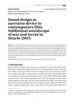Sound Design As Narrative Device in Contemporary Film: Subliminal Soundscape of War and Terror in Sicario (2015)
