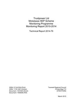 Trustpower Motukawa Hydro Scheme Monitoring Report