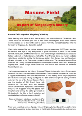 Masons Field As Part of Kingsbury's History