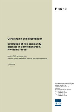 Estimation of Fish Community Biomass in Borholmsfjärden, NW Baltic Proper