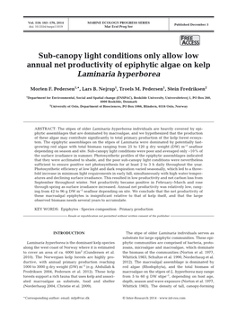 Sub-Canopy Light Conditions Only Allow Low Annual Net Productivity of Epiphytic Algae on Kelp Laminaria Hyperborea
