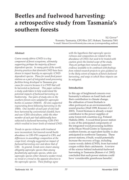 Beetles and Fuelwood Harvesting: a Retrospective Study from Tasmania’S Southern Forests