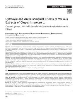 Cytotoxic and Antileishmanial Effects of Various Extracts of Capparis Spinosa L