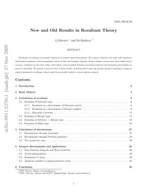 New and Old Results in Resultant Theory