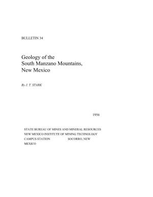 Geology of the South Manzano Mountains, New Mexico