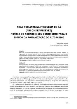 ARAS ROMANAS NA FREGUESIA DE SÁ (ARCOS DE VALDEVEZ) Notícia Do Achado E Seu Contributo Para O Estudo Da Romanização Do Alto Minho