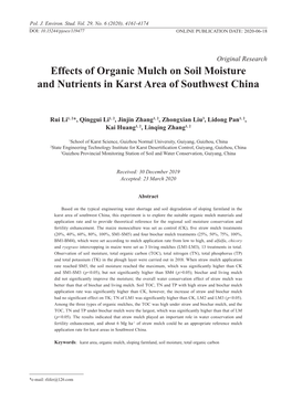 Effects of Organic Mulch on Soil Moisture and Nutrients in Karst Area of Southwest China