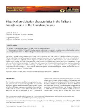 Historical Precipitation Characteristics in the Palliser's Triangle Region Of