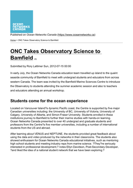 ONC Takes Observatory Science to Bamfield