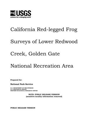 California Red-Legged Frog Surveys of Lower Redwood Creek, Golden