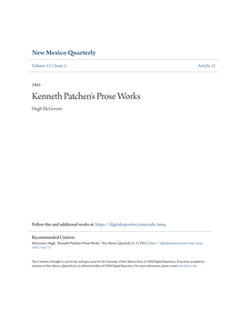 Kenneth Patchen's Prose Works Hugh Mcgovern