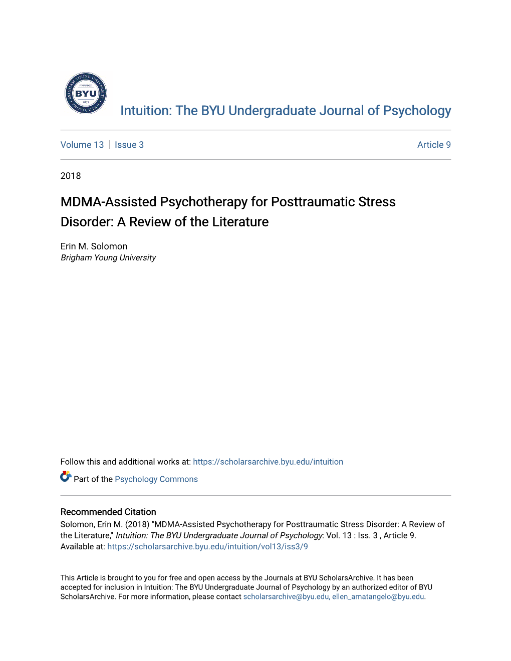 MDMA-Assisted Psychotherapy for Posttraumatic Stress Disorder: a Review of the Literature