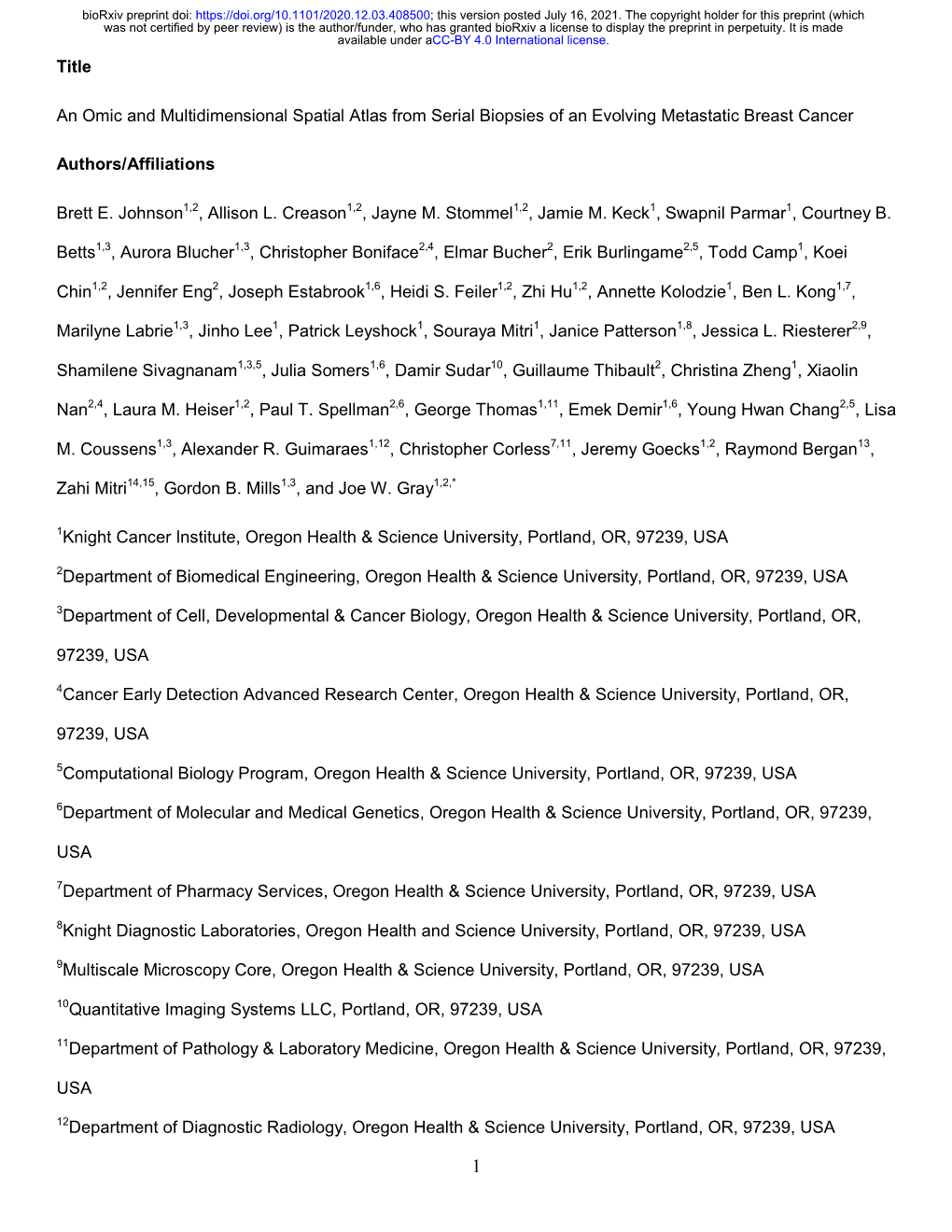 An Omic and Multidimensional Spatial Atlas from Serial Biopsies of an Evolving Metastatic Breast Cancer