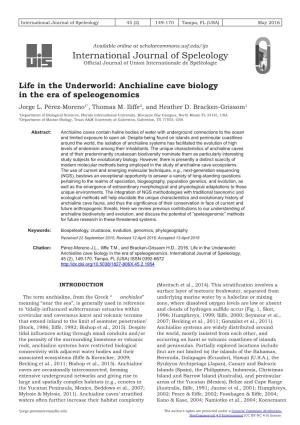 Anchialine Cave Biology in the Era of Speleogenomics Jorge L