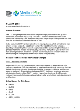 SLC2A1 Gene Solute Carrier Family 2 Member 1