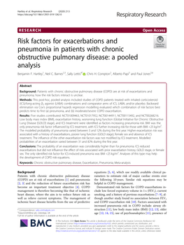 Risk Factors for Exacerbations and Pneumonia in Patients with Chronic Obstructive Pulmonary Disease: a Pooled Analysis Benjamin F