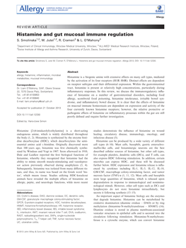 Histamine and Gut Mucosal Immune Regulation S