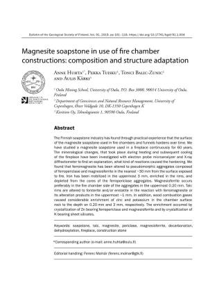 Magnesite Soapstone in Use of Fire Chamber Constructions: Composition and Structure Adaptation
